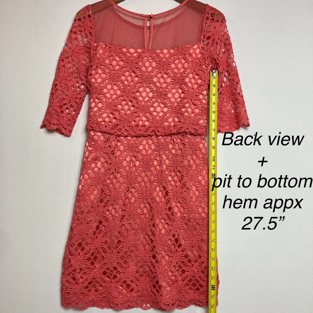 📦Jax Coral Crochet lace Midi Dress w/Sheer Yoke Sz 4 Gorgeous *$4.99 SHIP - Picture 5 of 15